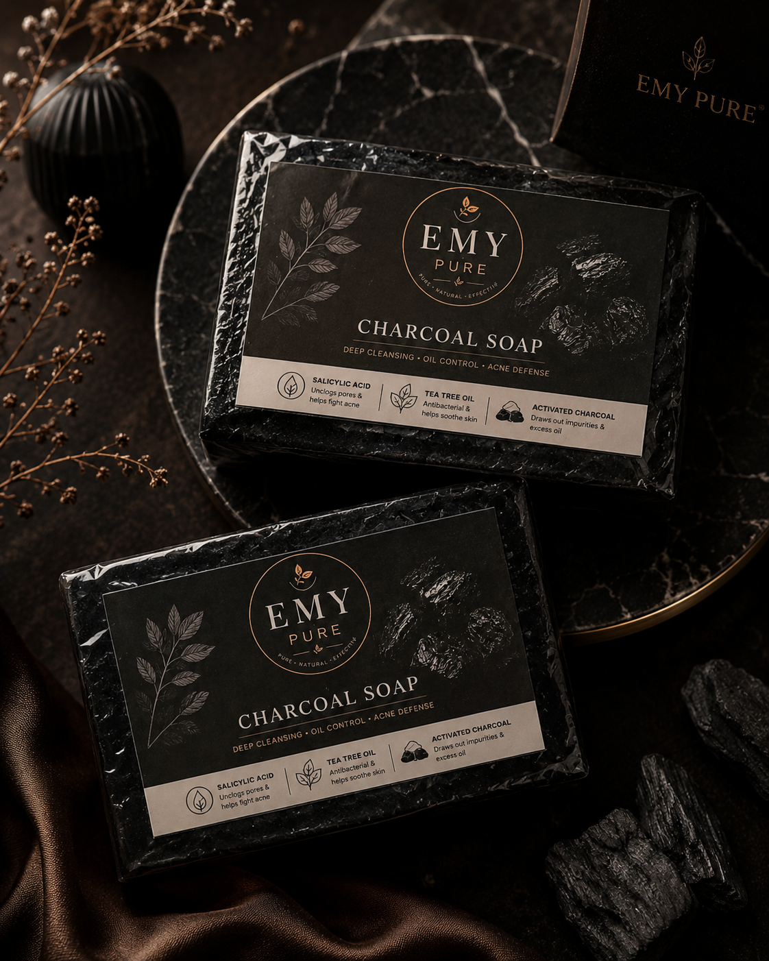 Two charcoal soaps