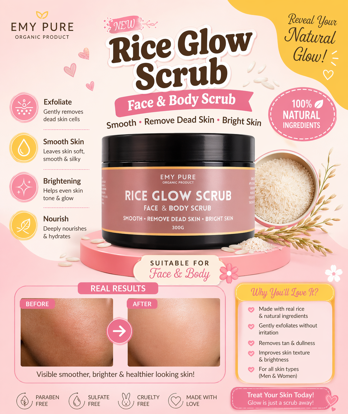 Rice glow face and body scrub(300)gram