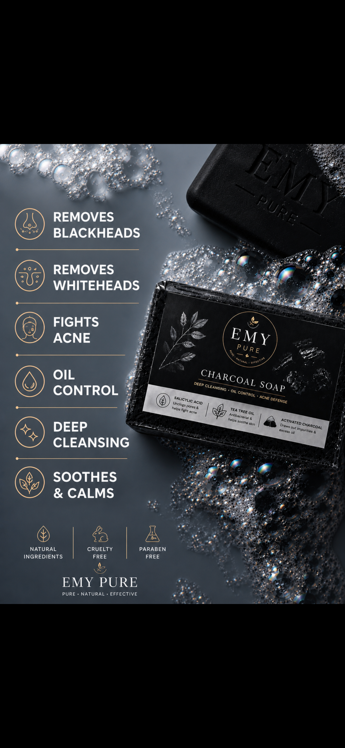 Charcoal soap( Activated Charcoal + Tea Tree Oil + Salicylic Acid)