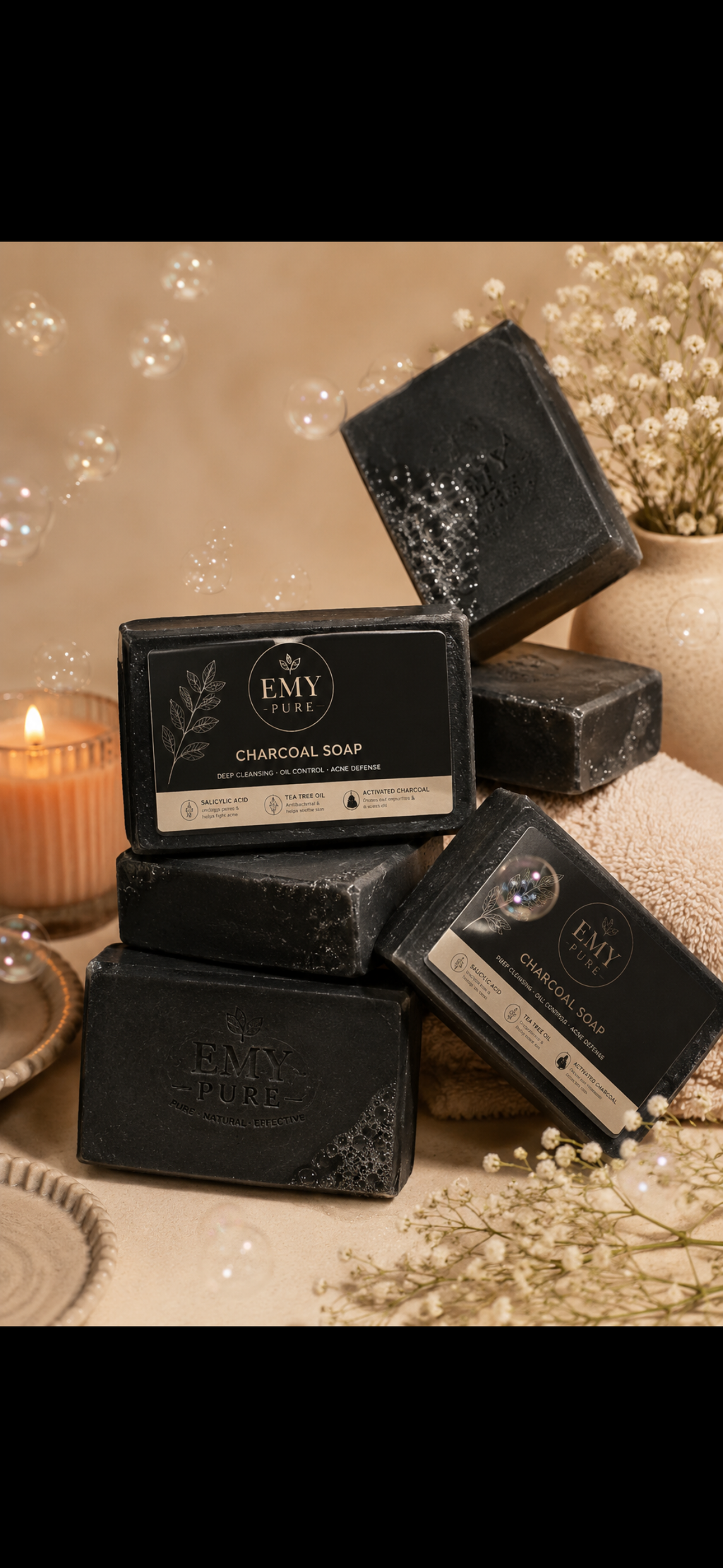 Charcoal soap( Activated Charcoal + Tea Tree Oil + Salicylic Acid)