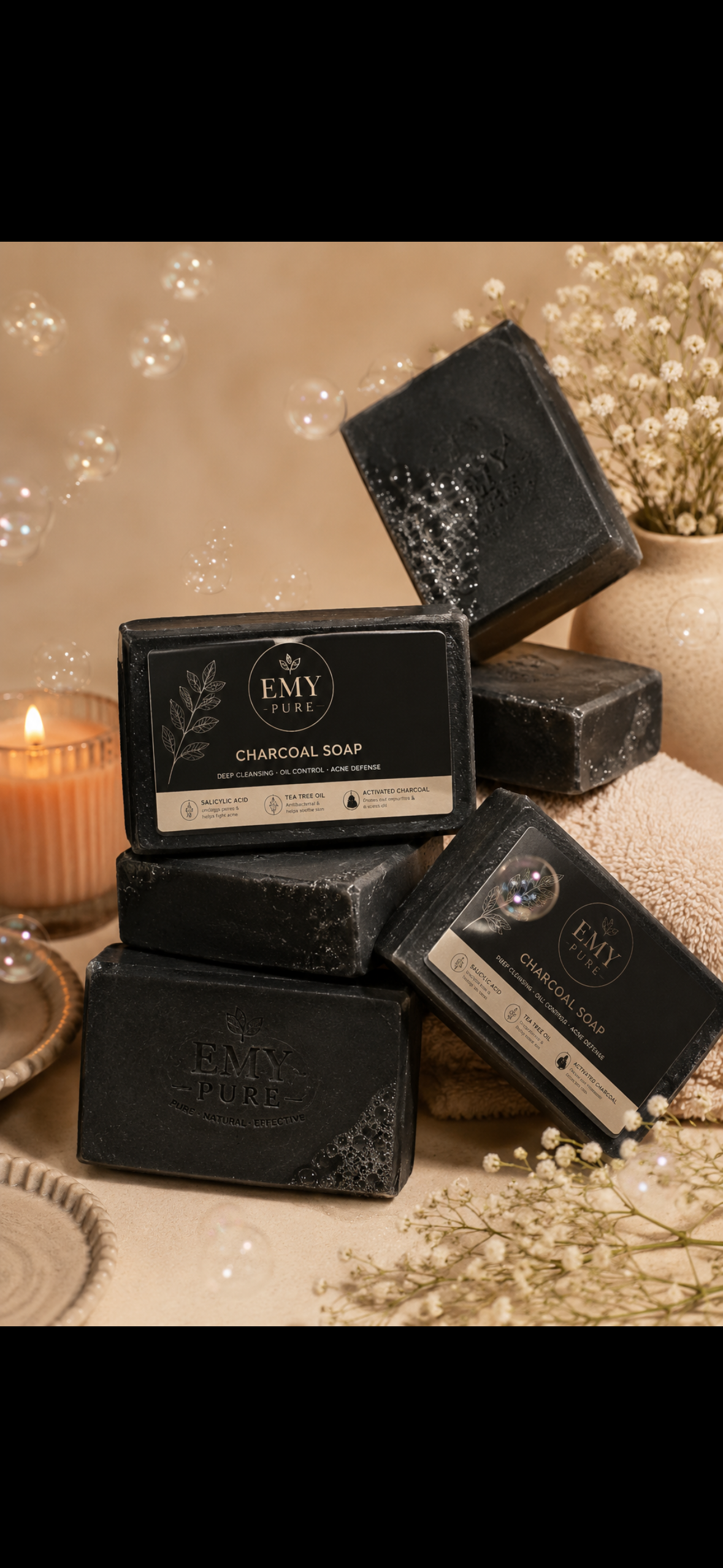 Charcoal soap( Activated Charcoal + Tea Tree Oil + Salicylic Acid)